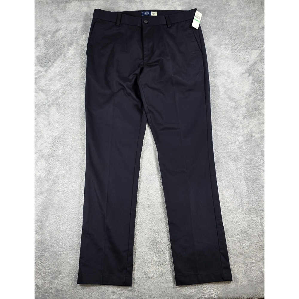IZOD American Chino Slim Fit Non-Iron Pants Navy Blue 34x32 Mens Trousers